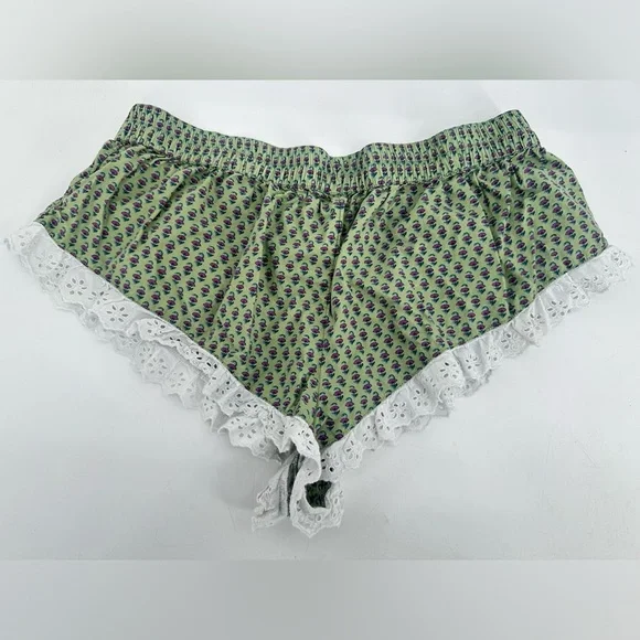 Anthropologie Eyelet Micro Pajama Shorts in Green Motif 100% Cotton - Picture 4 of 7